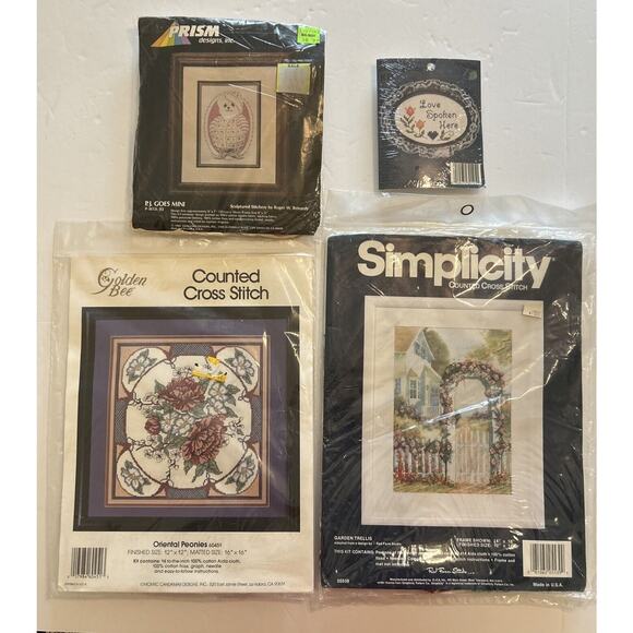Vintage NOS Mixed‎ Lot Counted Cross Stitch Kit- Golden Bee, Simplicity, Prism - Picture 1 of 16